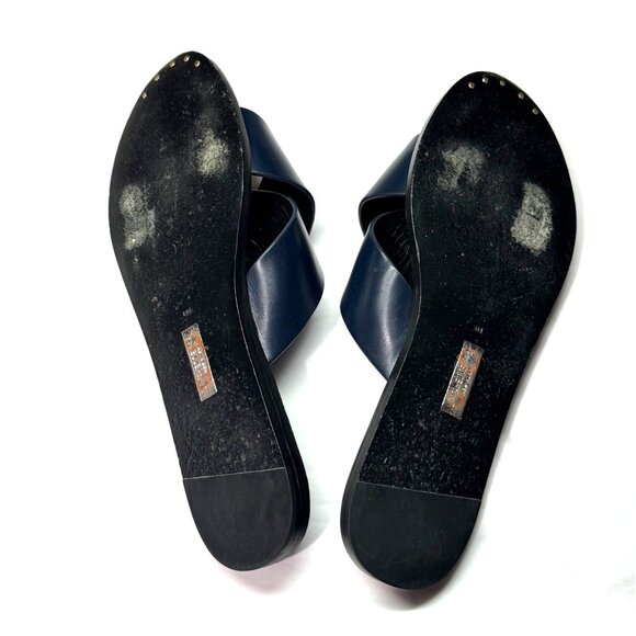size 8/38 Lafayette 148 Vienna Womens Navy Leather Cross-Strap Slide Sandals - Picture 7 of 9